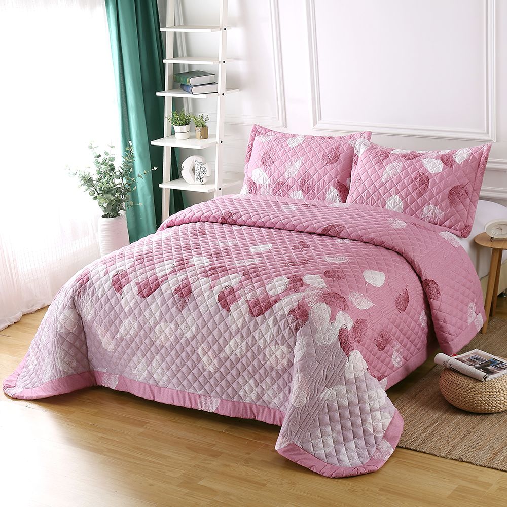 2020 Leaves Design Quilt Set Bedspread Coverlet Pillow Sham Summer
