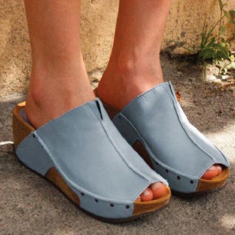 Womens Platform Wedge Sandals Ladies PU Leather Summer Flip Flops Slip On Shoes