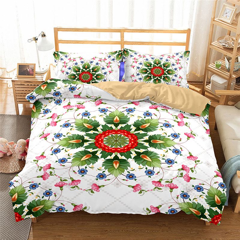 Bohemian Style Duvet Cover Set King Mandala Flower Bedding Set 3d