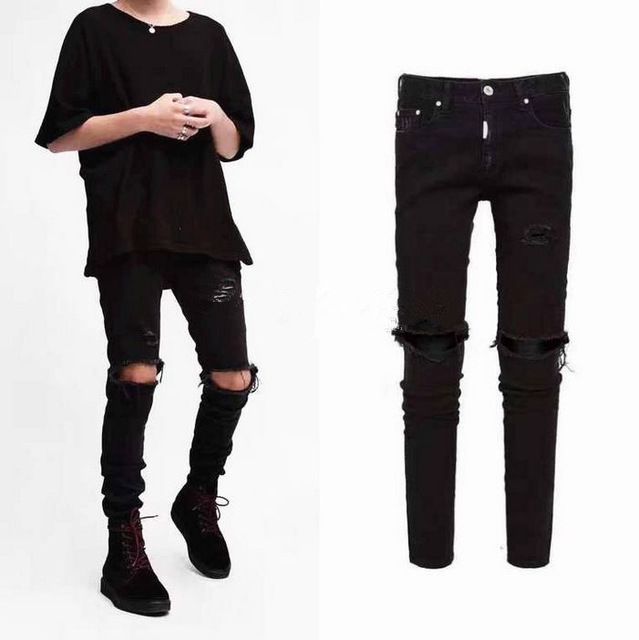 black jeans with holes on knees