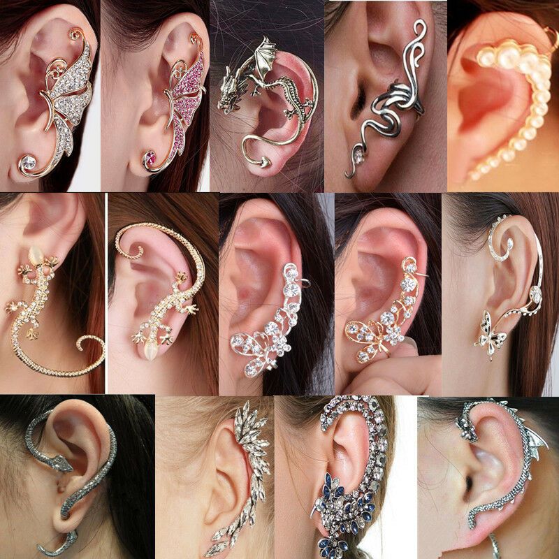 Pendientes ala Pajarita Clip de oreja Helix Cartílago Moda de cristal Oído Cuff Womens