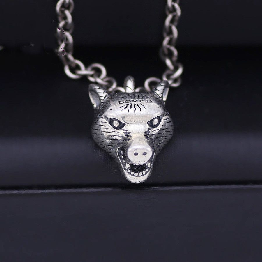 Vintage 925 Sterling Silver Necklace Mens Anger Forest Series Wolf