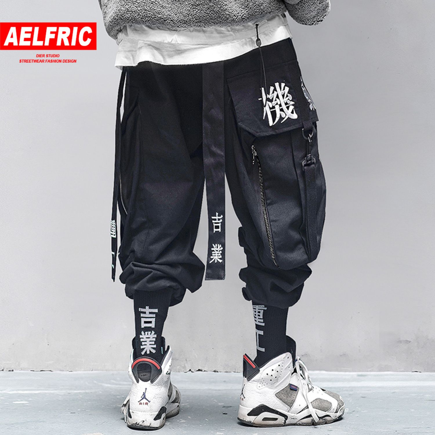Wholesale AELFRIC Multi Pocket Hip Hop Pants Men Ribbon Harajuku 