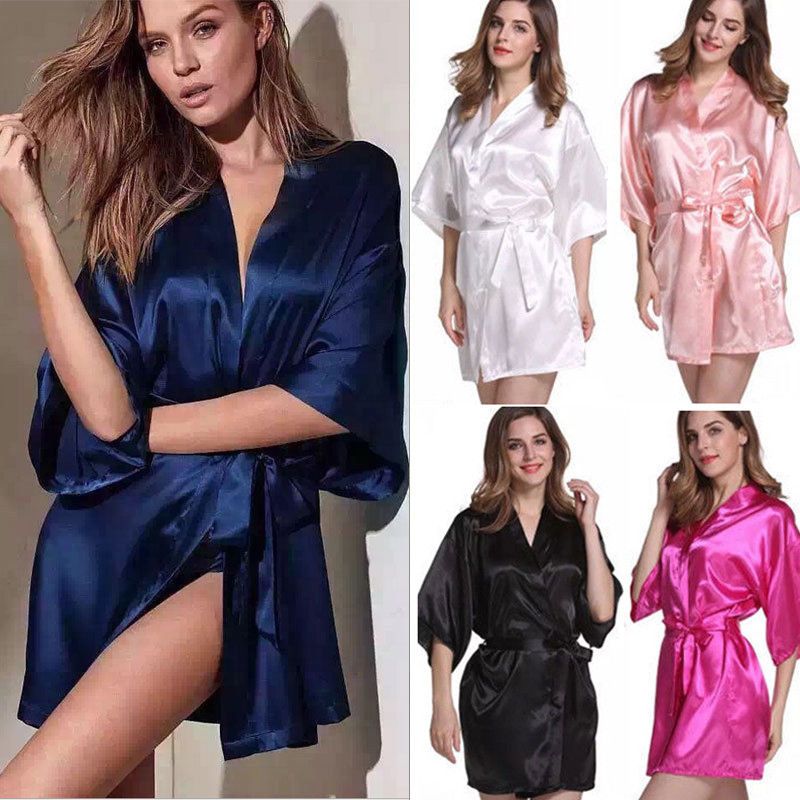 Womens Satin Kimono Robes Bridesmaid Wedding Robes Silky Bathrobes Loungewear