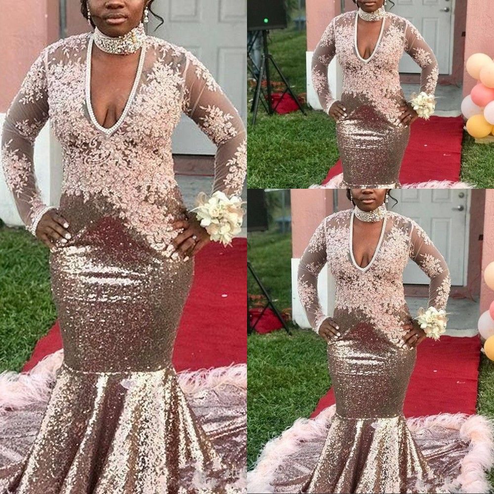 Rose gold sequined dress with deep V-strap and hollow waist strap, suitable for dinners, dances, etc
