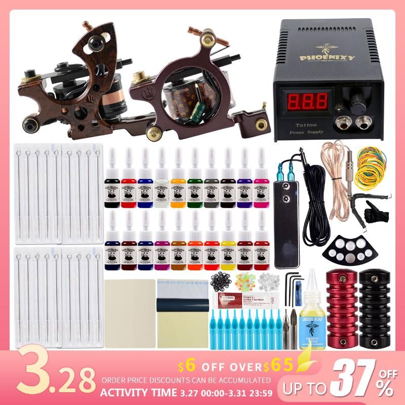 Tattoo Kit Professional 2 Tattoo Machines Set Black Ink Set Power
