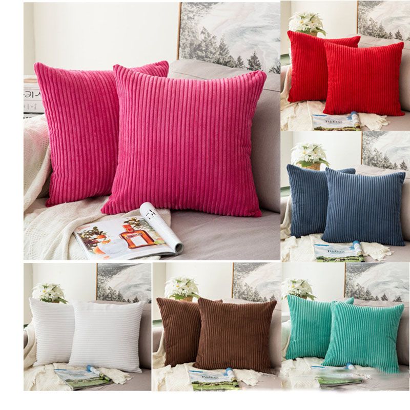 Striped Corduroy Pillow Cover Solid Pillow Case Wave Home Sofa