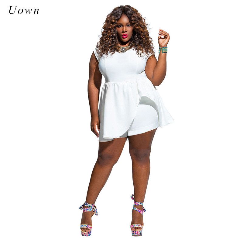 2020 Plus Size Womens Solid All White Jumpsuits Short Pant Romper