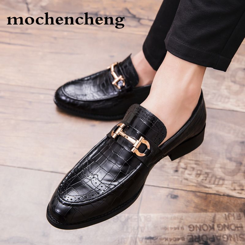 2019 Men Formal Business Brogue Shoes Mens Crocodile Dress Shoes
