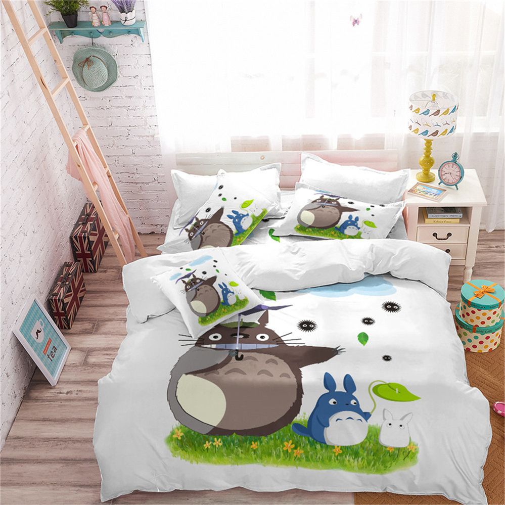 Cute Totoro Bedding Set Kids 3d Cartoon Duvet Cover Susuwatari