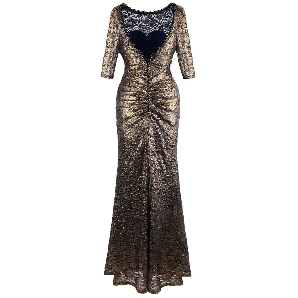 Angel fashions Round Neck Lace Half Sleeves Mermaid Sheath Maxi Party Dress 415