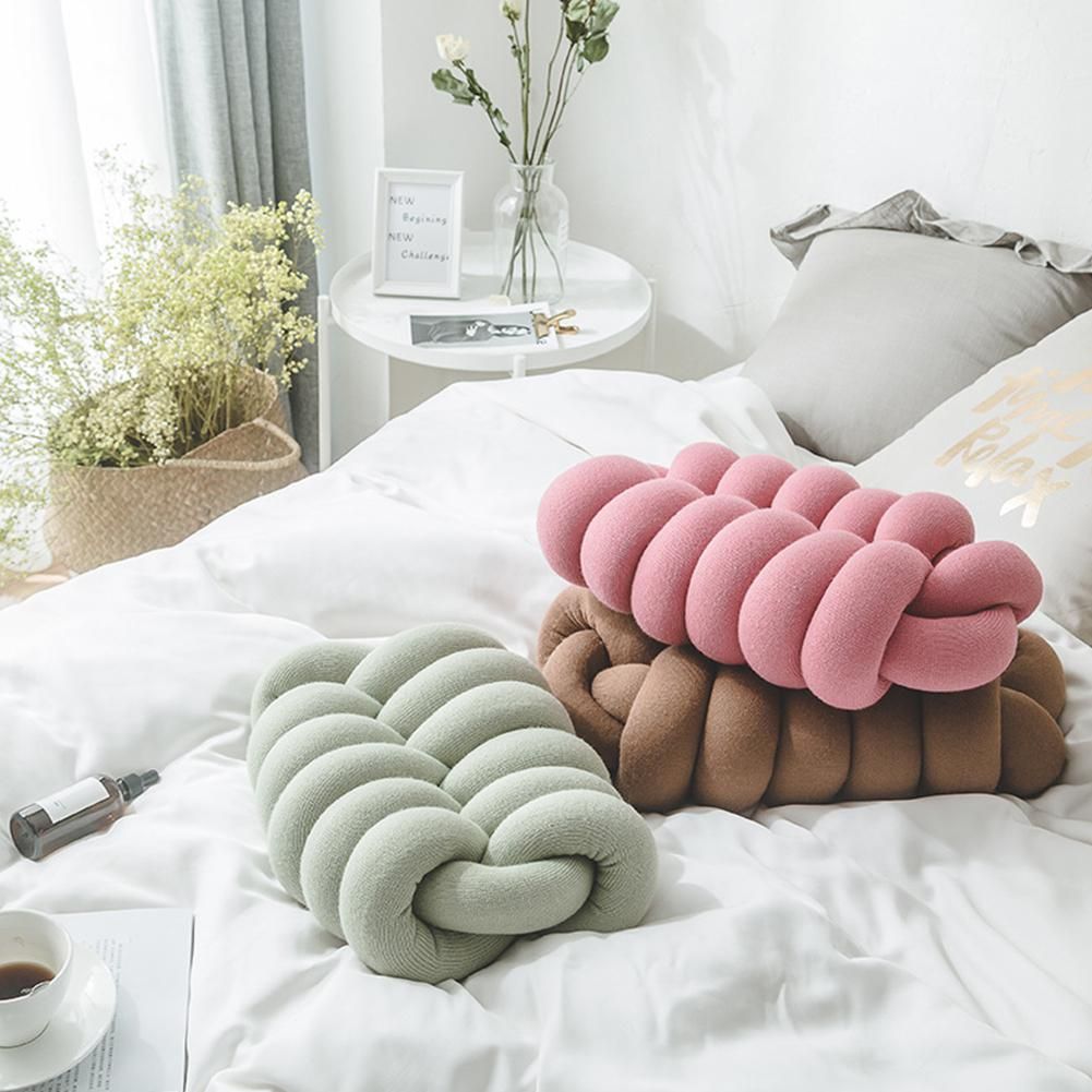 Tpfocus Large Soft Solid Color Knotted Throw Pillow With Filler Nap Support Head Rest Health For Sofa Office Car Seat Cushions Short