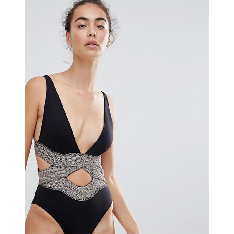 black shiny swimsuit