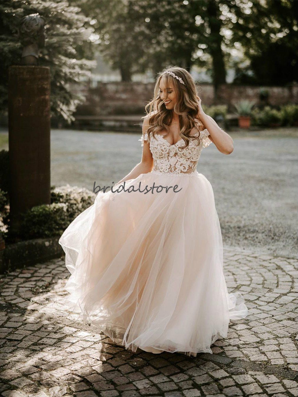 bohemian champagne wedding dress