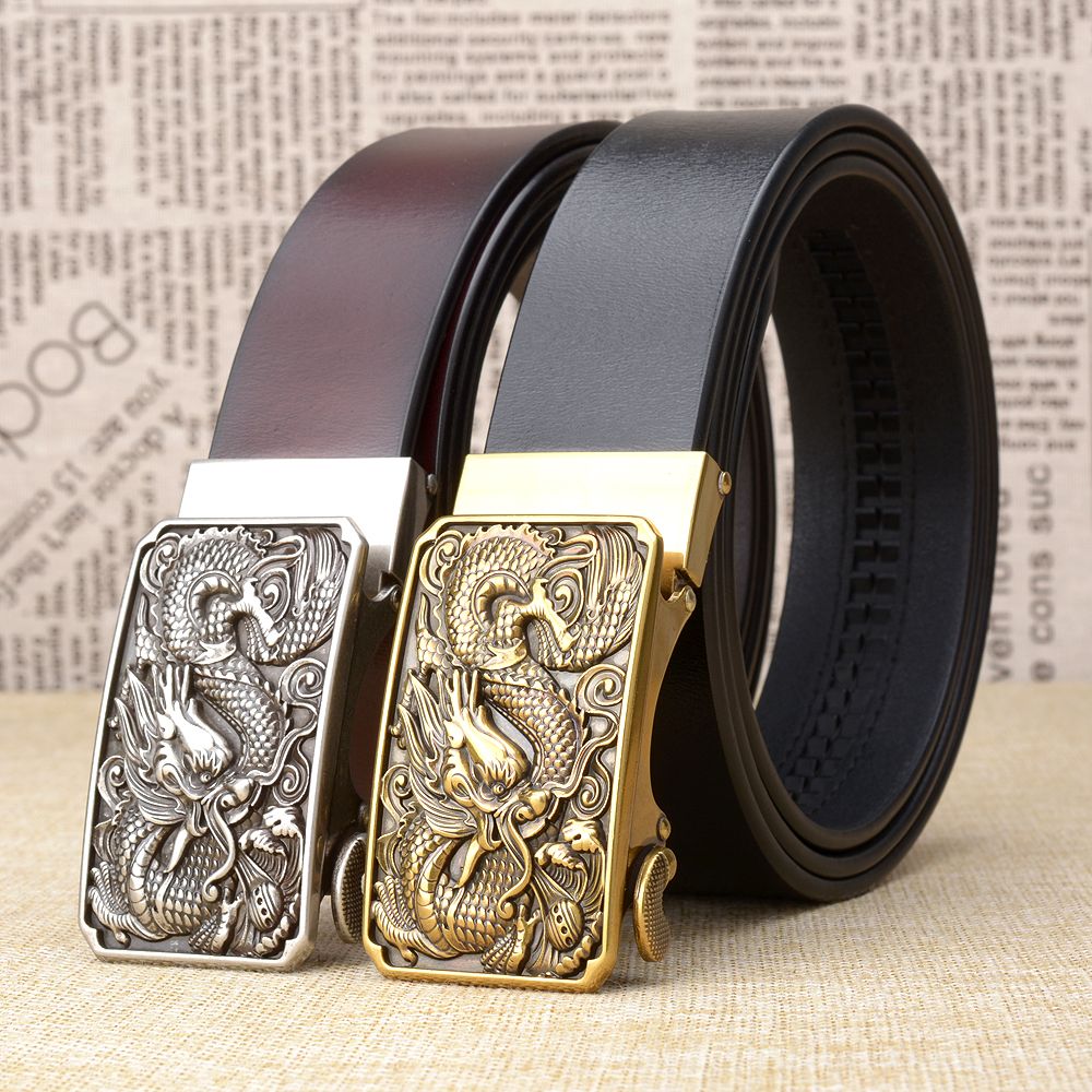 Genuine Leather Belts For Men Vintage Dragon Design Automatic Buckle Leather Strap Male Jeans Cowboy Waistbands High Quality Buckles Below The Belt From Jerry163 29 46 Dhgate Com