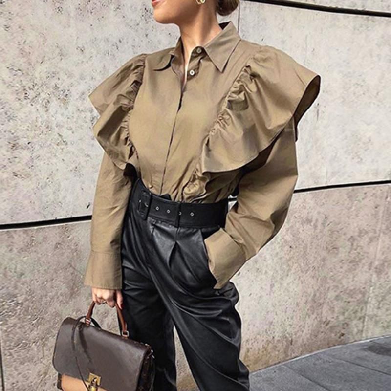 Compre 2020 Primavera Womens Roupa Camisa De Manga Longa Coreano Moda Escritório Ladies Tops Wear Trabalho Elegante Ruffles Blusa Blusas Feminina De Red2015, $258,17 | Pt.Dhgate.Com