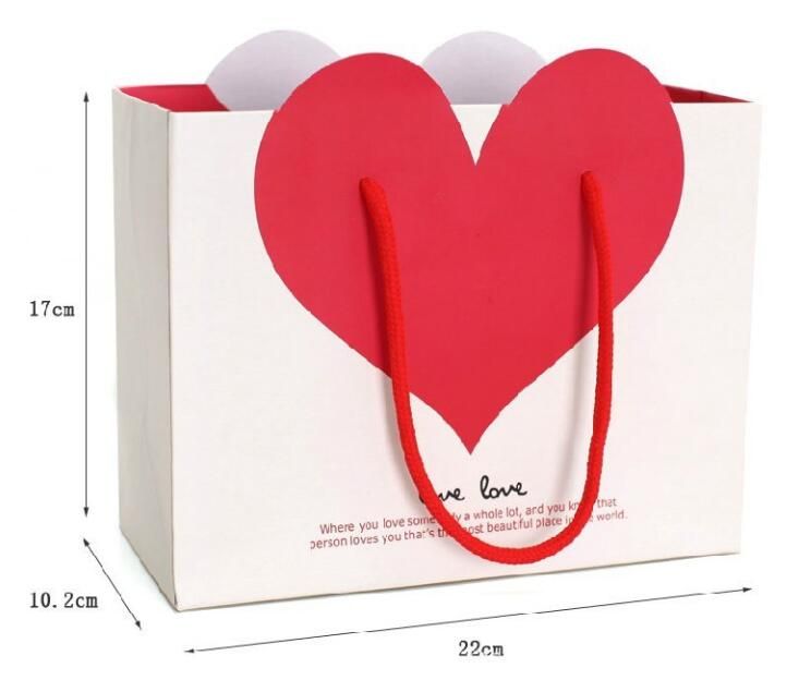 Heart Paper Gift Bag With Handle Love Heart Shaped Packaging Gift