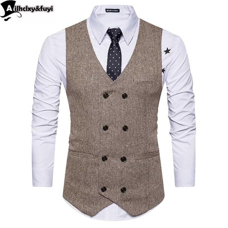 Vintage Brown Tweed Vests Wool Herringbone British Style Custom Made ...