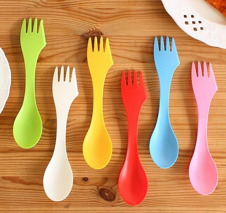 2020 New 3 In 1 Plastic Spoon Fork Knife Camping Hiking Utensils Spork