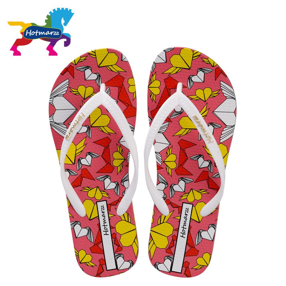 Unisex Summer Beach Slippers Heart Flip-Flop Flat Home Thong Sandal Shoes