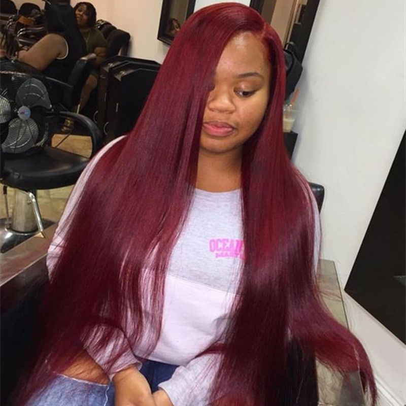 Virgin Malaysian Burgundy Lace Front Human Hair Wigs Straight Full