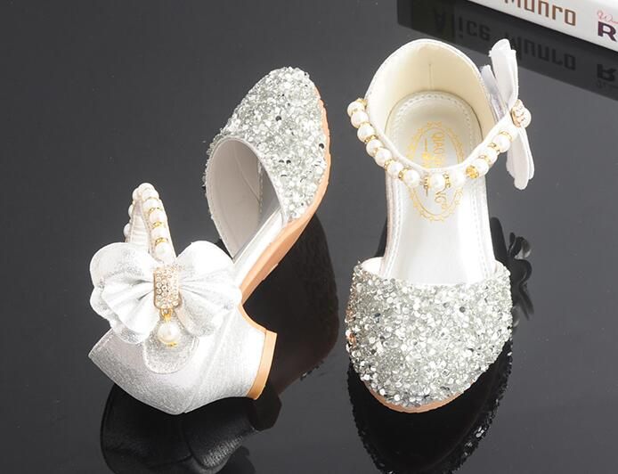 Lovely Pink Gold Silver Flower Girls Shoes Kids Shoes Girls Wedding ...