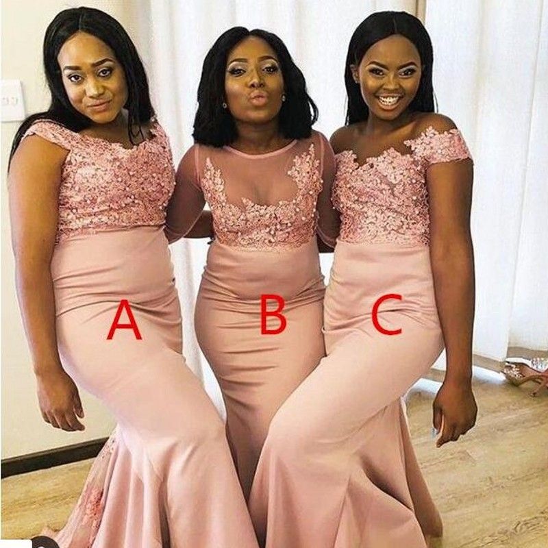 2020 Pearl Pink African Modern Black Girls Bridesmaids Dresses Mixed ...