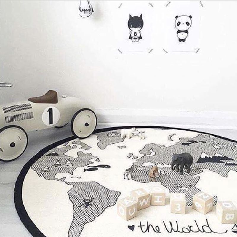 135cm Round Canvas Playing Mat World Map Floor Crawling Pad for Baby Kid