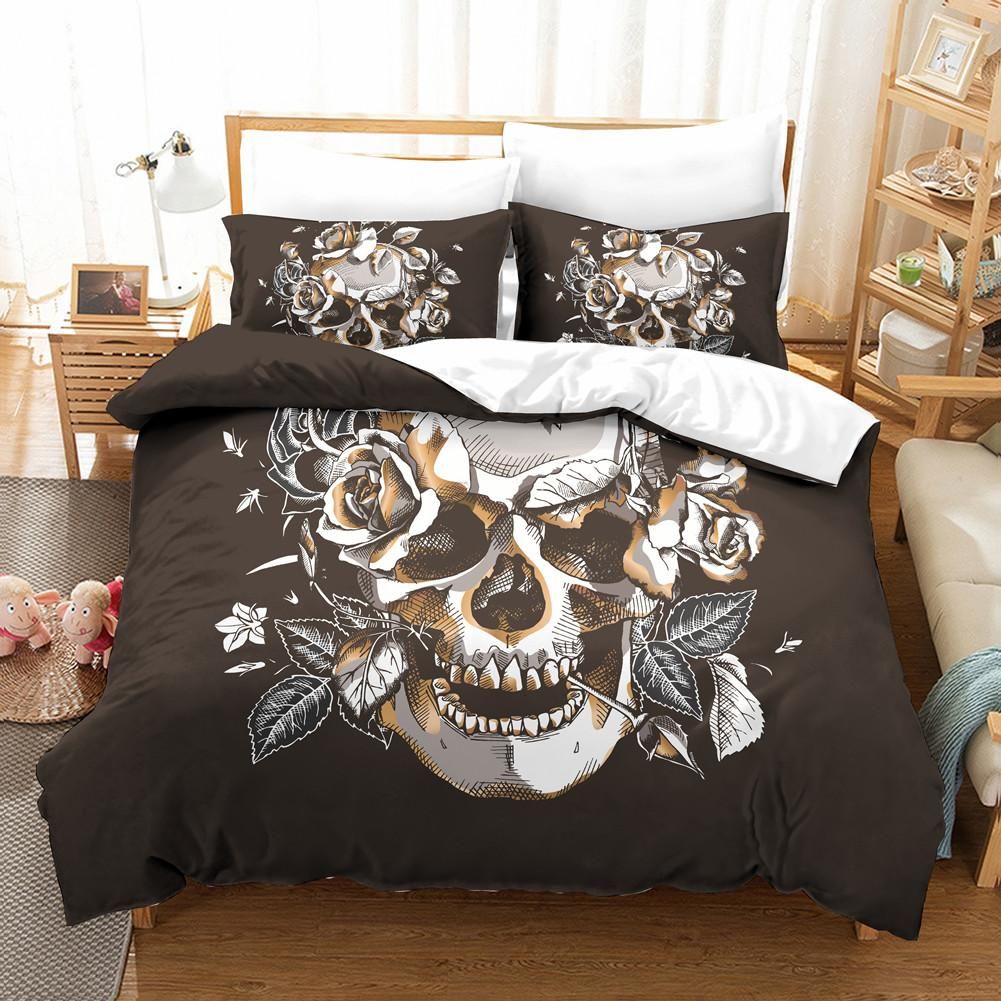 Rose Skull Head Gothic Duvet Cover Set 2019 Sale Microfiber Fabric