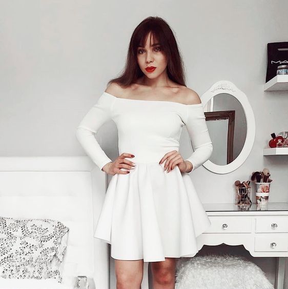 white off the shoulder graduation dress