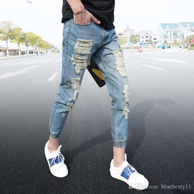 distressed jean joggers