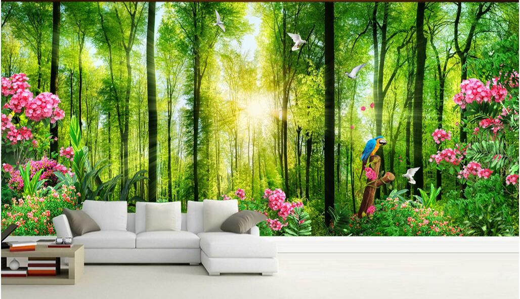 Compre Wdbhg Mural Fotografico Personalizado 3d Papel Tapiz Woods Verde Paisaje Naturaleza Flor Decoracion Del Hogar 3d Murales De Pared Papel Tapiz Para Paredes 3 D Sala De Estar A 10 55