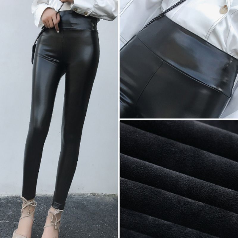 Faux PU Leather Leggings Fleece Lined 