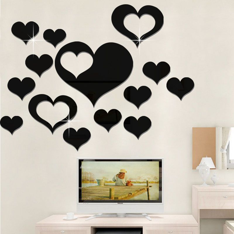 3D Mirror Love Heart Wall Sticker Removable Decal Living Room Art Decor HR 