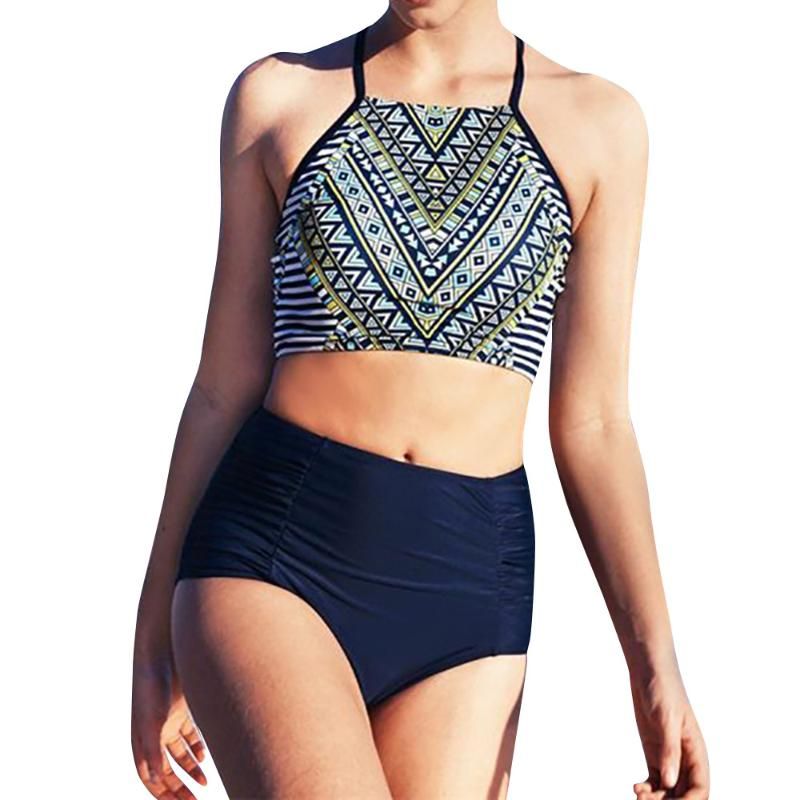 high neck crop top swimsuit
