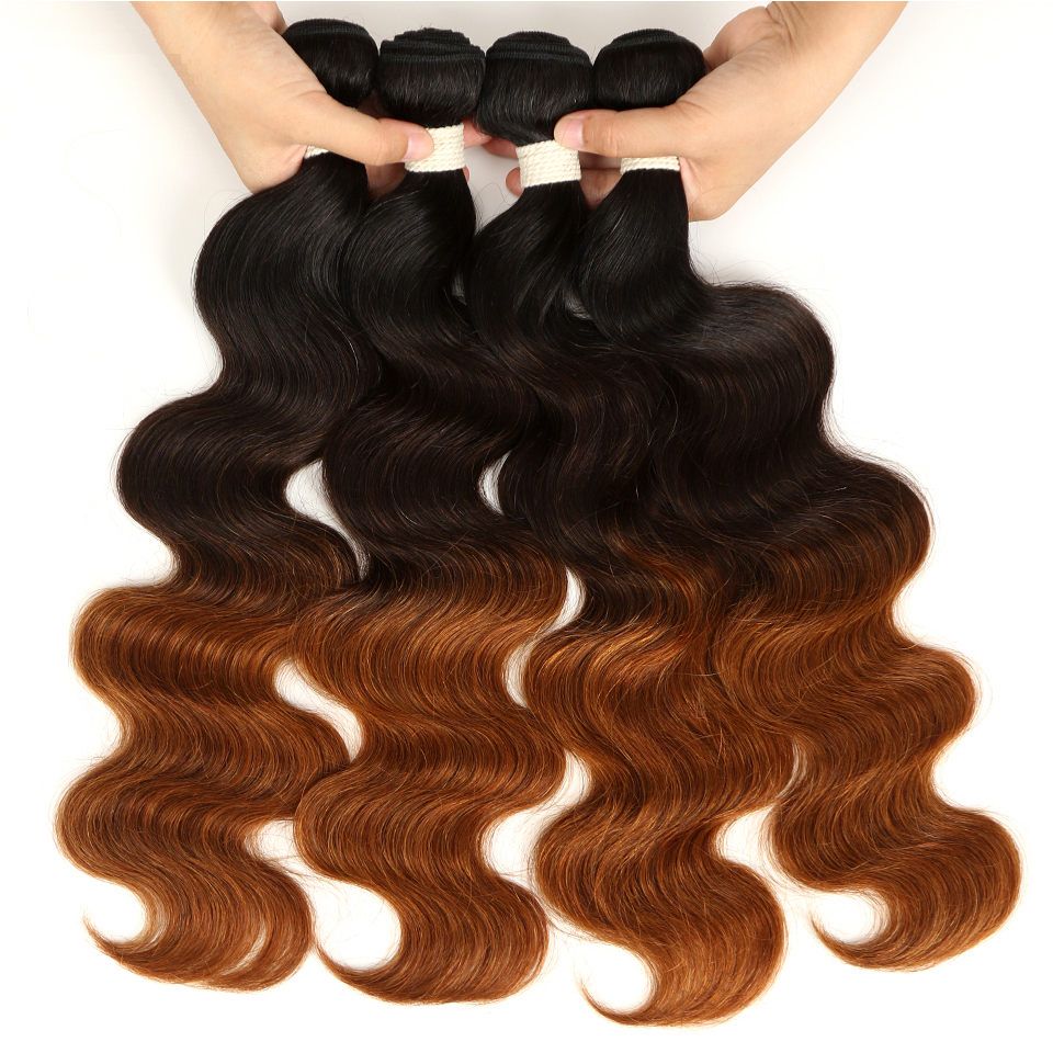 Ombre Peruvian Hair Weave Unprocessed Human Hair Body Wave T1b 4