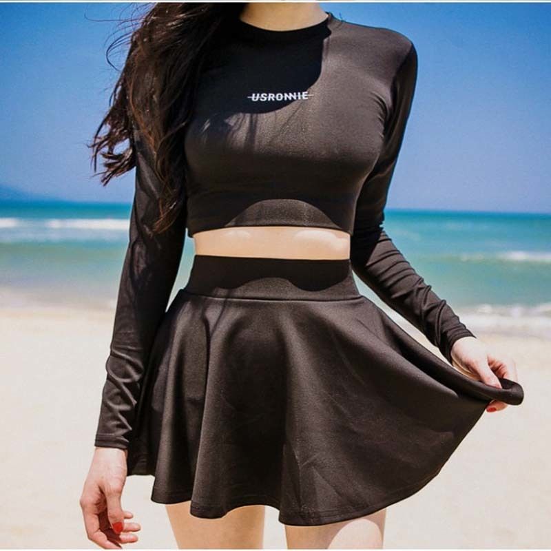 bathing suits with sleeves and skirt