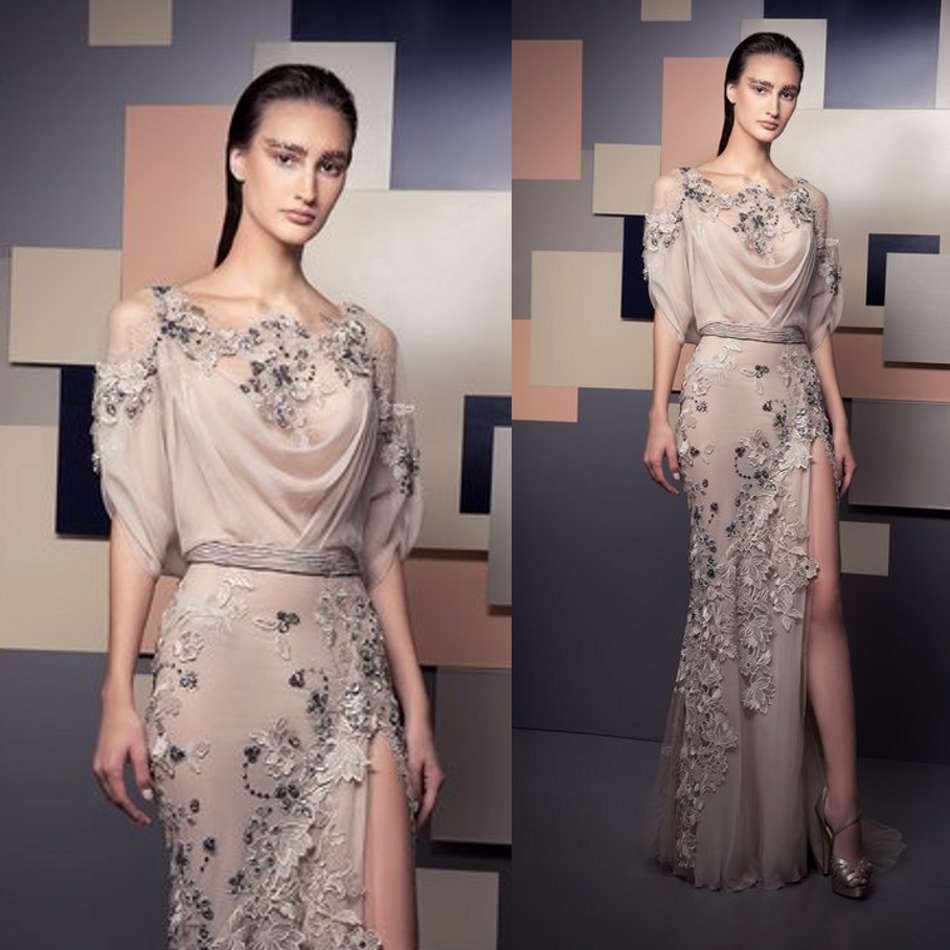 Ziad Nakad 2019 Evening Dresses Lace Applique Beads Side Split