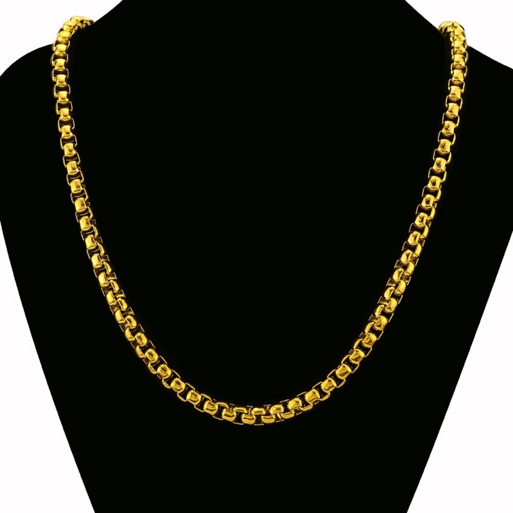 2021 24 Long Domineering Mens Box Chain 18k Yellow Gold Filled Hip Hop