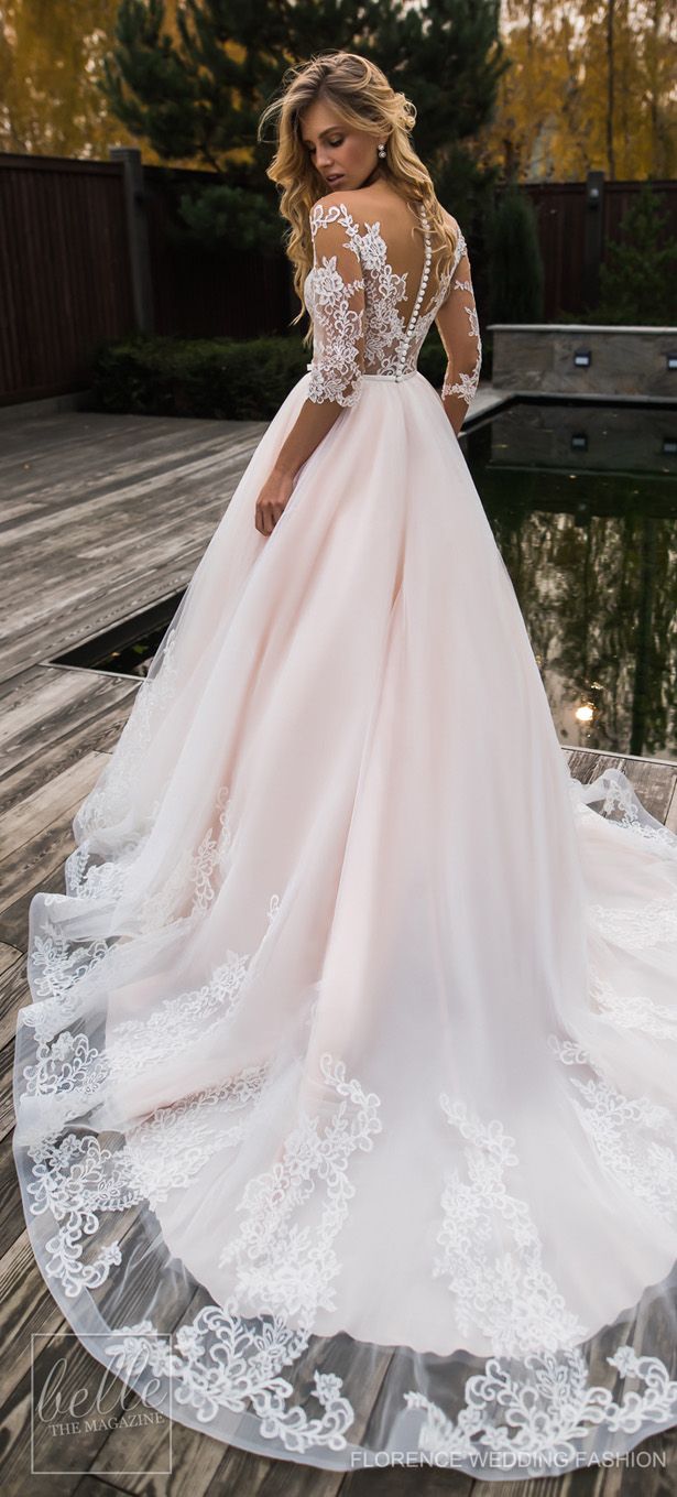 Acquistare Abiti Da Sposa A Line Rosa Chiaro Abiti Da Sposa A Sirena Con  Collo Gioiello Con Applicazioni Di Pizzo Abiti Da Sposa Con Maniche Lunghe  A Mezza Lunghezza Economico | Consegna