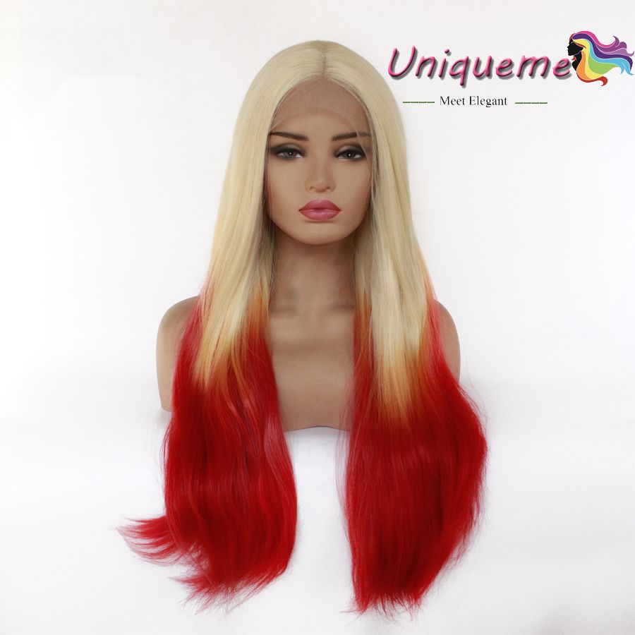 Ombre Red Synthetic Hair Lace Front Wig Middle Part Lace Wigs