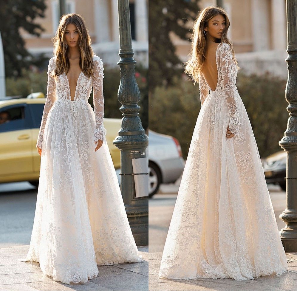 long sleeve lace wedding dress open back