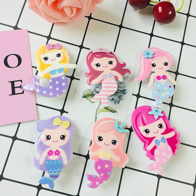 Mermaid Girls Hair Clips Acrylic Kids Barrettes Fashion Cartoon Baby BB Clips Princess Designer