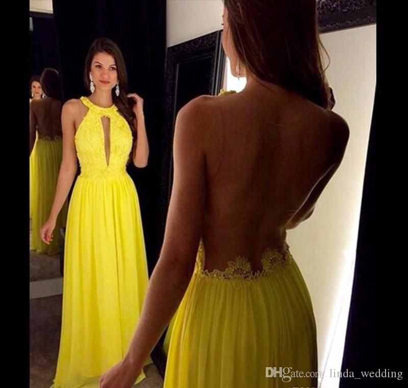 2019 vestido de fiesta largo amarillo gasa Días de fiesta formales Desgaste Graduación en la