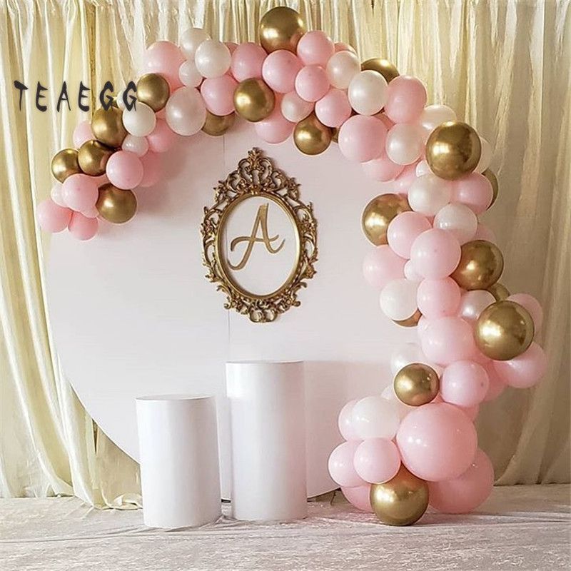 PartyWoo Balloon Garland Kit Chrome Gold & White, Macaron Pink Globos;  Perfect For Birthdays, Baby Showers, And Decorations T200612 From Xue009,  $17.23