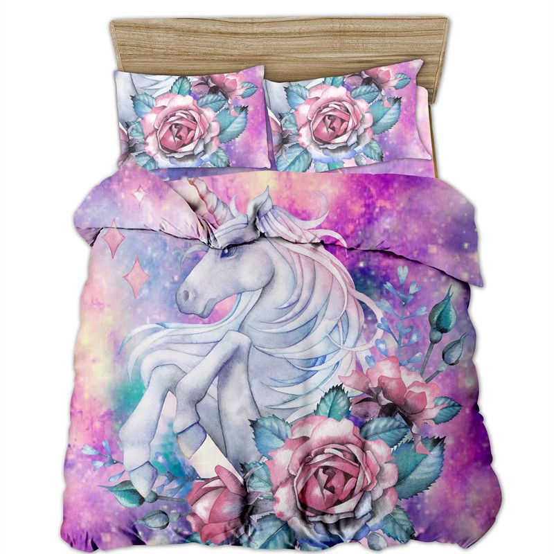 Fanaijia Pink Unicorn Bedding Set Single Size Kids Duvet Cover And