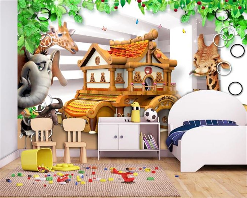 Custom 3d Wallpaper Beautiful 3D Cartoon Animal Small House Background Wall  Painting Mural Wall Paper