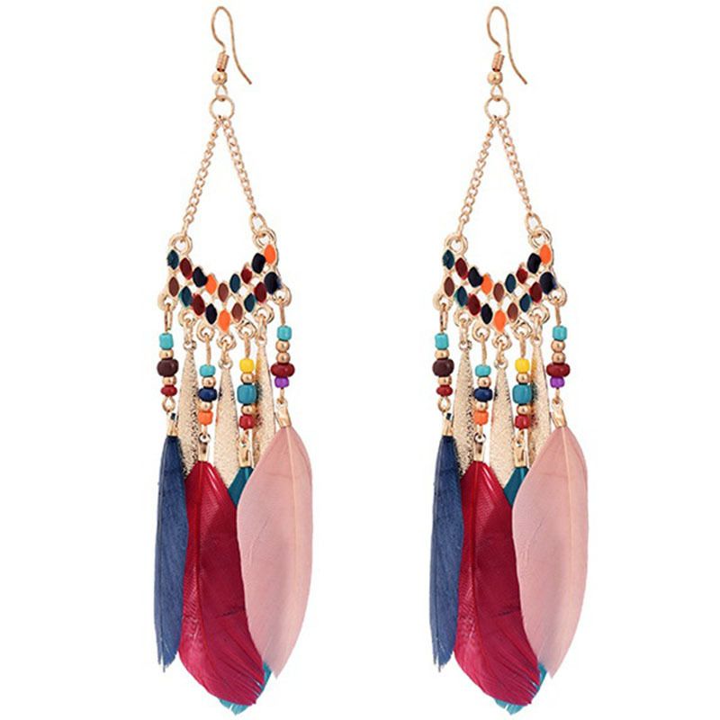 2020 Womens Bohemian Feather Tassel EarringsVintage Gold Leaf Earrings