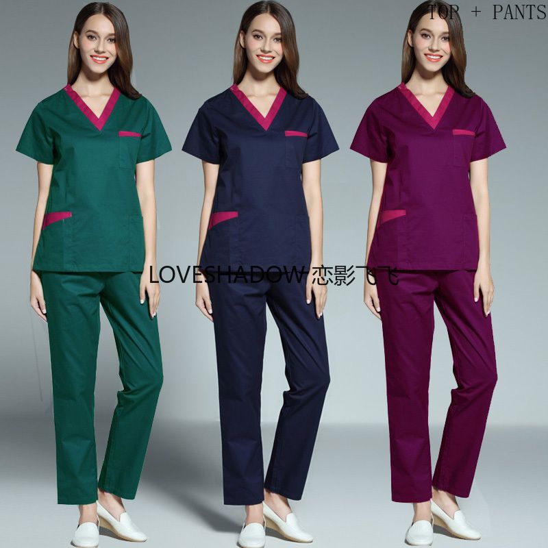 satin al kadinlar bog icin 2020 renk engelleme scrubs kisa kollu scrub ust yan vent scrub pantolon cottonl uniformalar pockets tl317 69 tr dhgate com