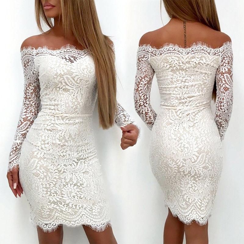 Compra Vestidos Casuales Moda Elegante Encaje Blanco Floral Off Hombro  Vestido Mujer Delgado Bodycon Noche Fiesta Club Corto Mini Femenino  Vestidos1 Barato | Entrega Rápida Y Calidad | Es.Dhgate